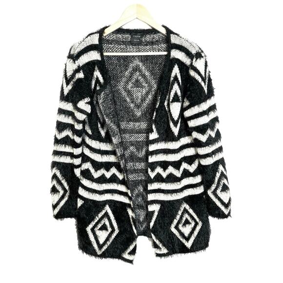 Cliche Southwest Cozy Cardigan Sweater Women’s M wool Boho Eyelash Black Long - Picture 1 of 9